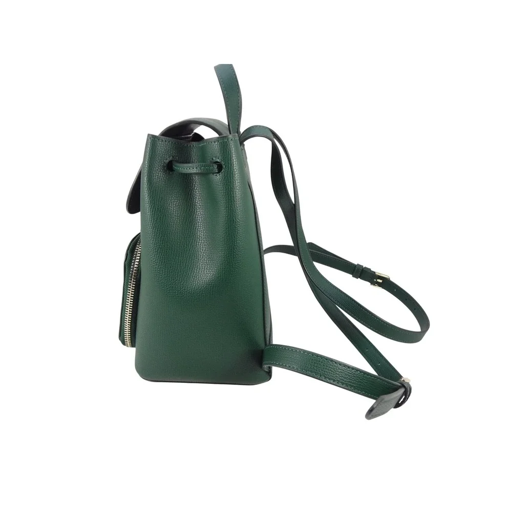 Kate Spade NY Lizzie Green Saffiano Leather Medium Backpack Flap‎ Drawstring